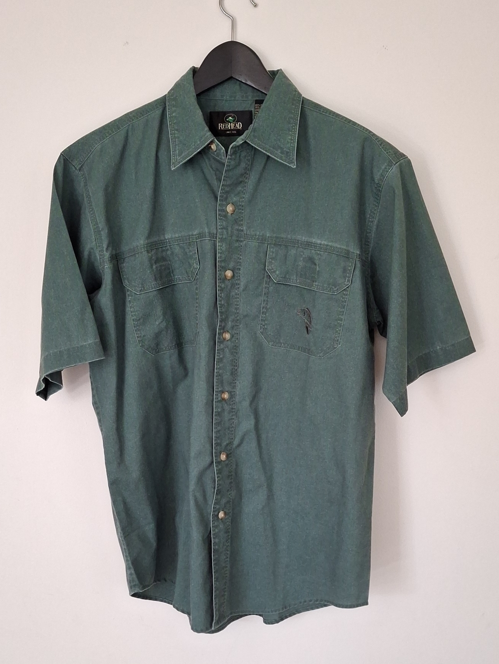 RedHead Men's Short-Sleeve Button-Down Fishing Shirt in Green Sz M Pockets